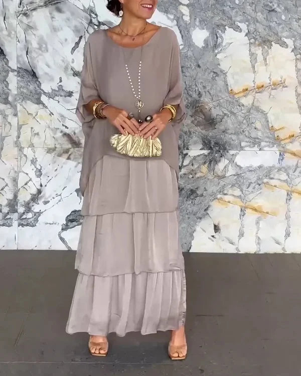 Robe maxi ample pour femme avec ourlet superposé