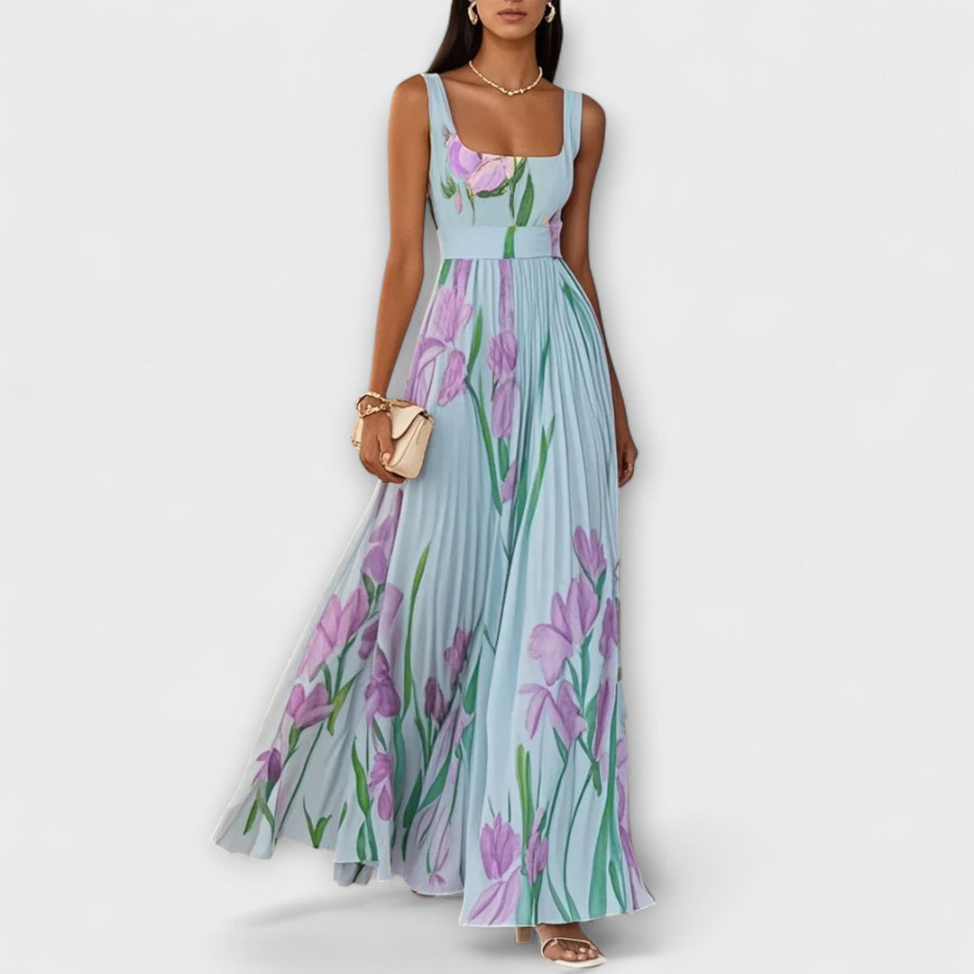 Vestido maxi de chifón floral fruncido