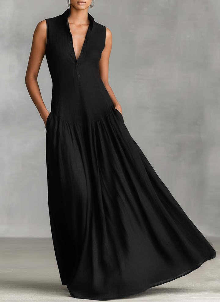 Vestido largo sin mangas minimalista de lino para mujer