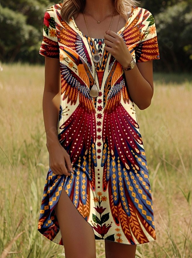Kara | Trendy Dress with Round Neck and Floral Indian Accents