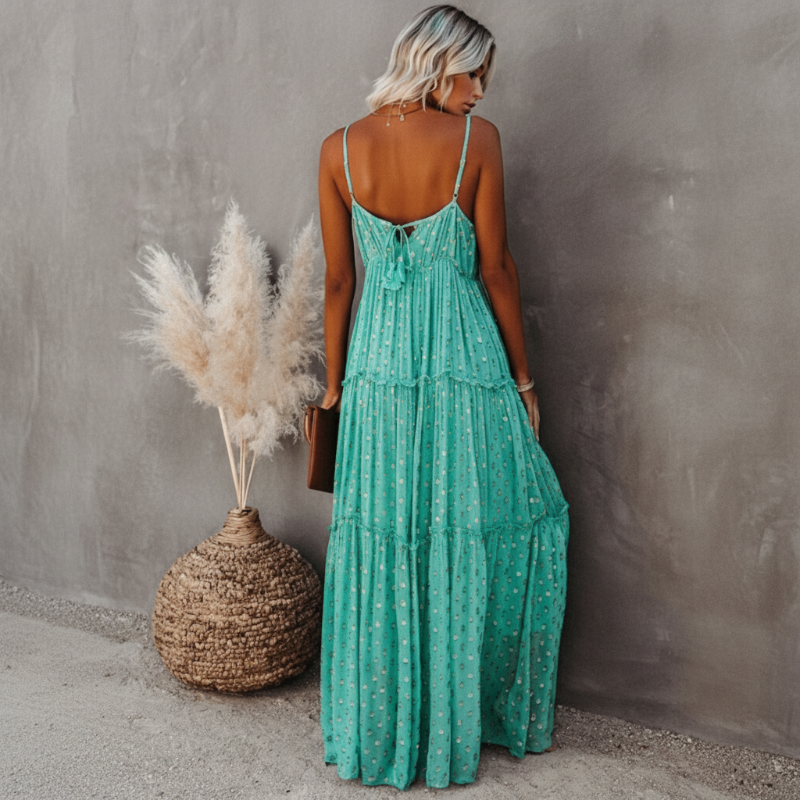 Subtle Pattern Clothing Example Women's Sleeveless Dress with V-Neck and Subtle Pattern – Linda & Edward