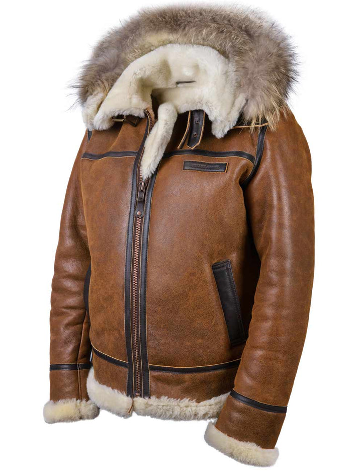 Aron - Blouson aviateur avec capuche en fourrure