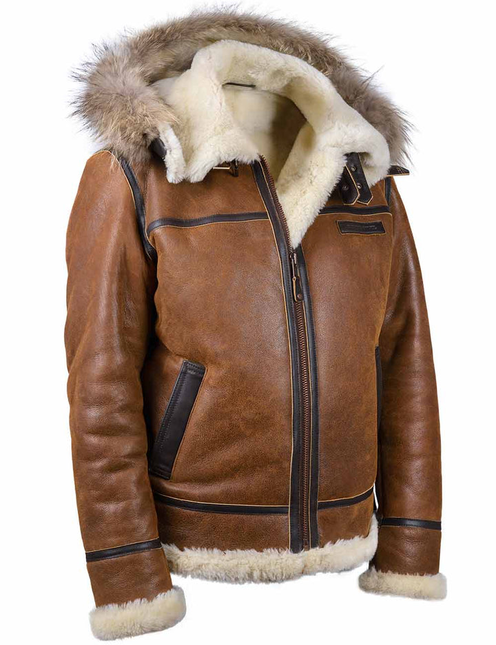 Aron - Blouson aviateur avec capuche en fourrure