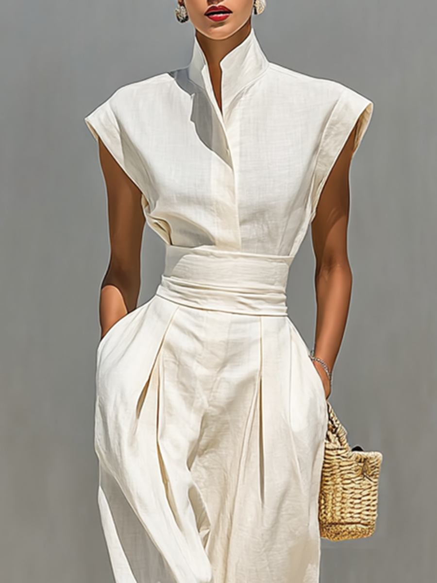 Vestito lungo da donna in puro cotone con maniche a cappuccio e revers in vita