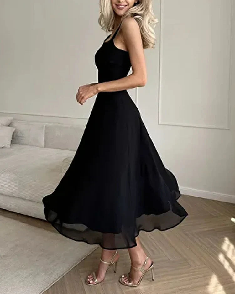 Robe midi élégante à col carré pour femme