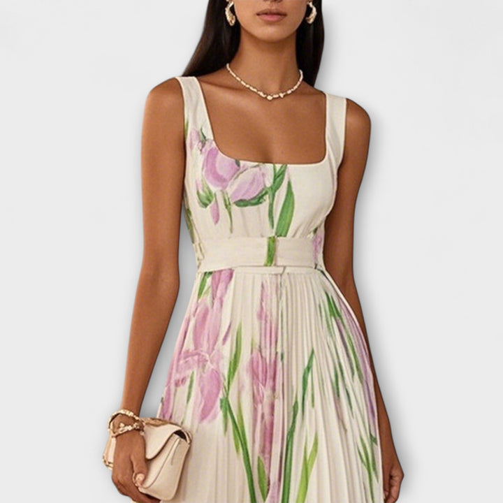 Vestido maxi de chifón floral fruncido