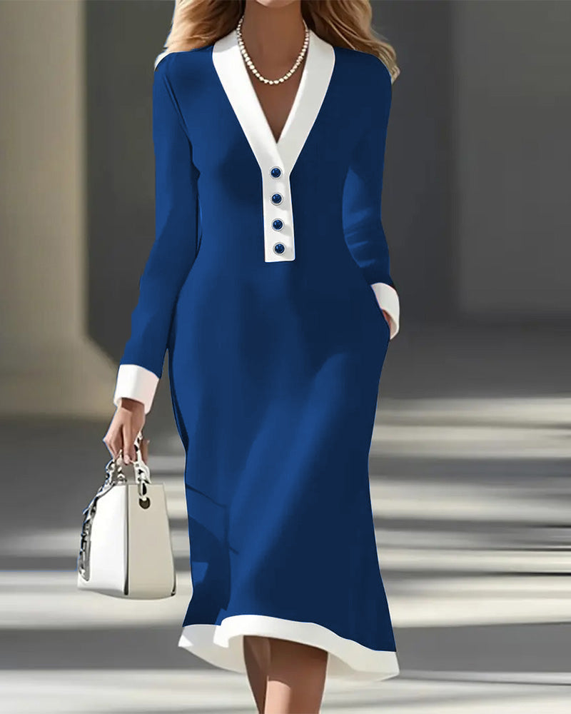 Vestido Midi Feminino com Mangas Longas e Botões