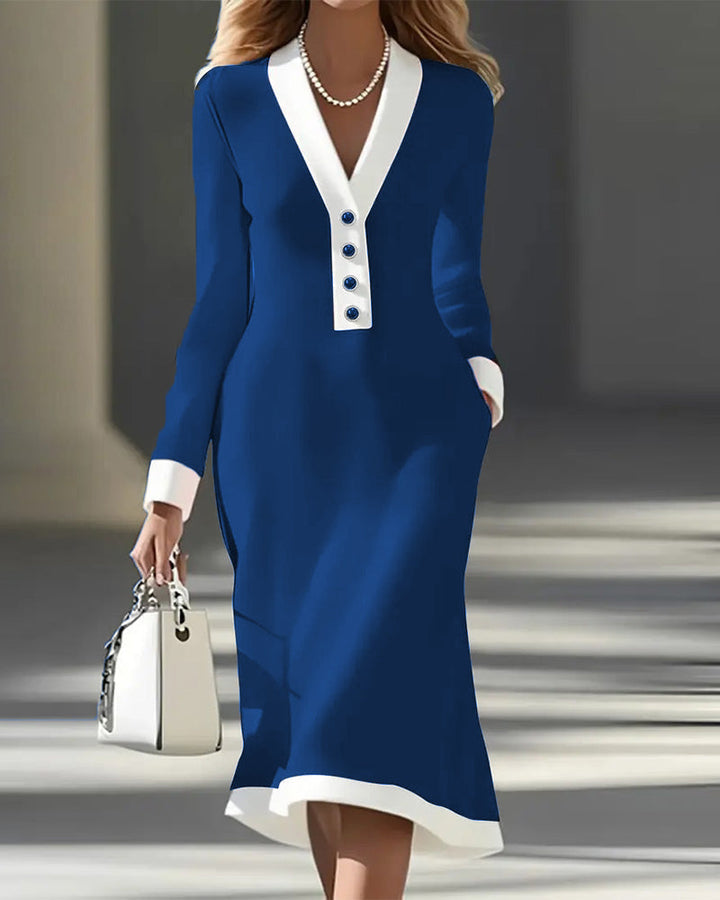 Vestido Midi Feminino com Mangas Longas e Botões
