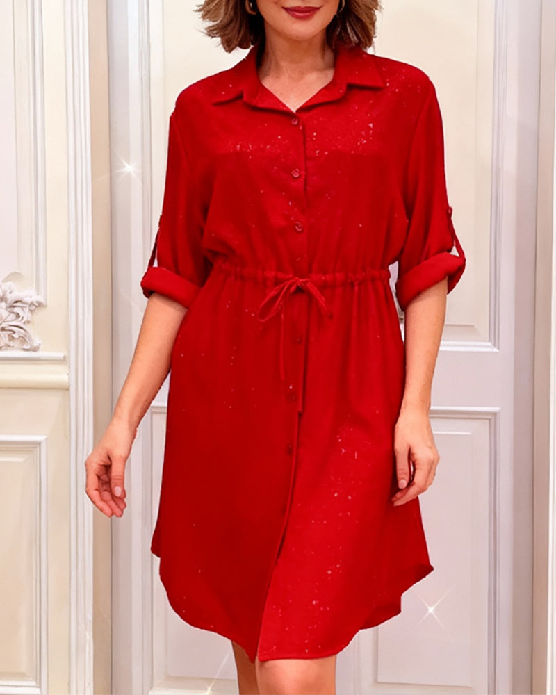 Shirt dress with a collar and waist tie