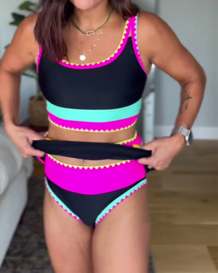Myra™ | Maillot de bain trois pièces élégant à blocs de couleur