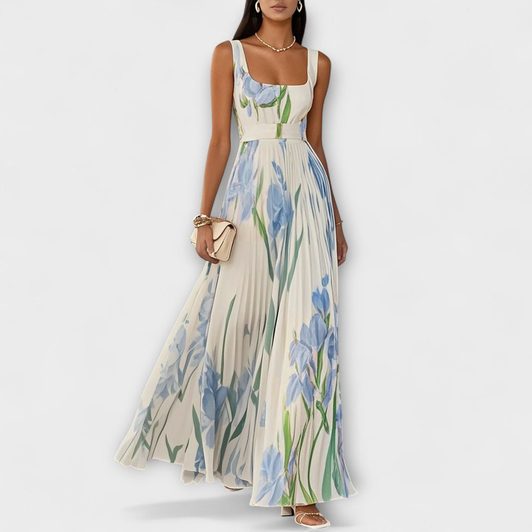 Vestido maxi de chifón floral fruncido