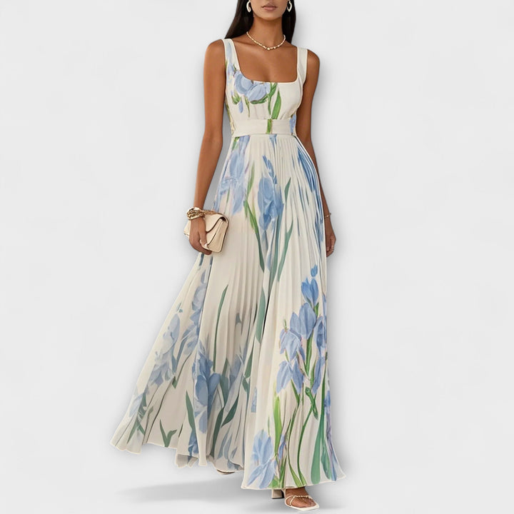Vestido maxi de chifón floral fruncido