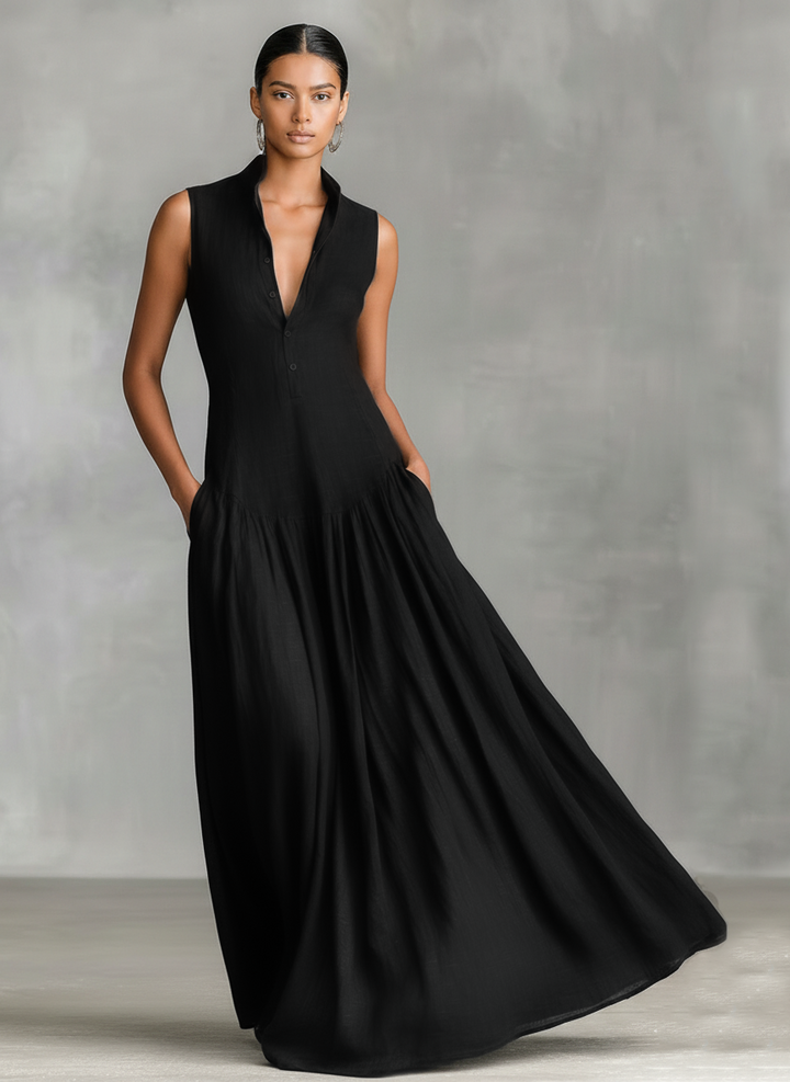 Vestido largo sin mangas minimalista de lino para mujer