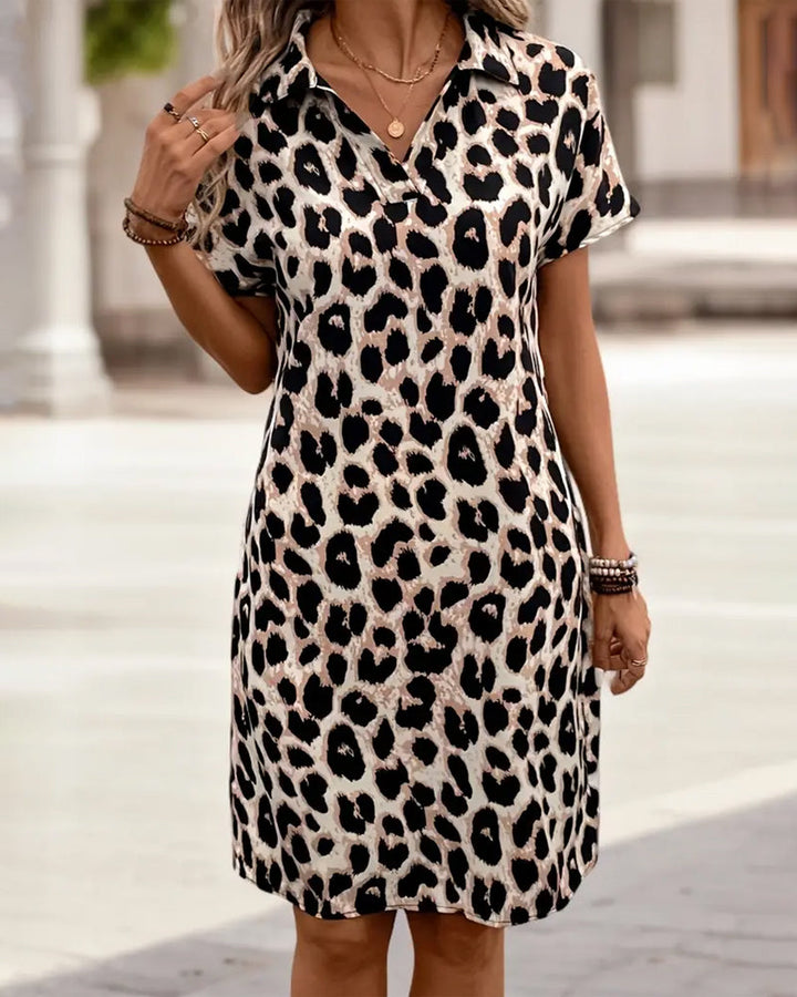 Madeline | Elegantes Midikleid, trendiges Leopardenmuster