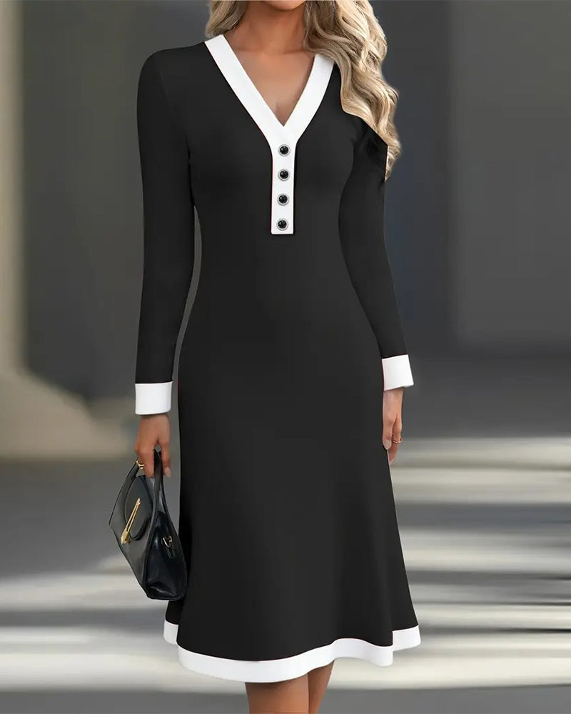 Vestido Midi Feminino com Mangas Longas e Botões