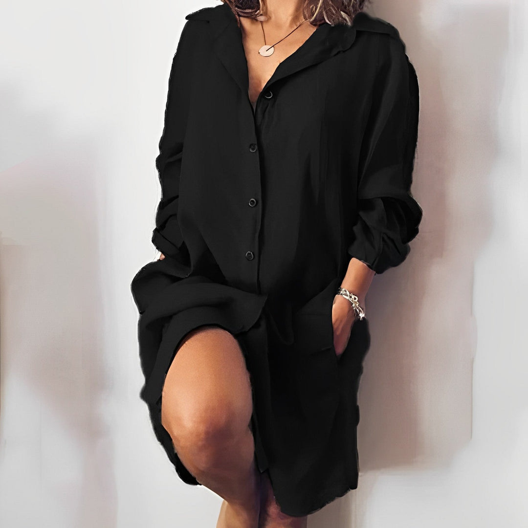 Vestido camisa feminino casual com botões