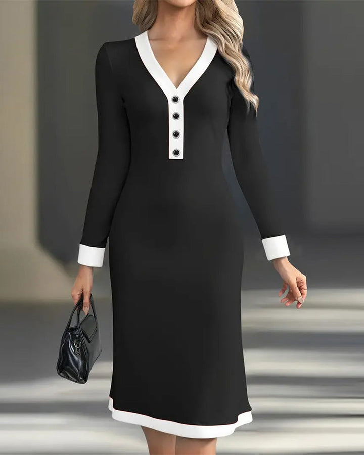 Vestido Midi Feminino com Mangas Longas e Botões