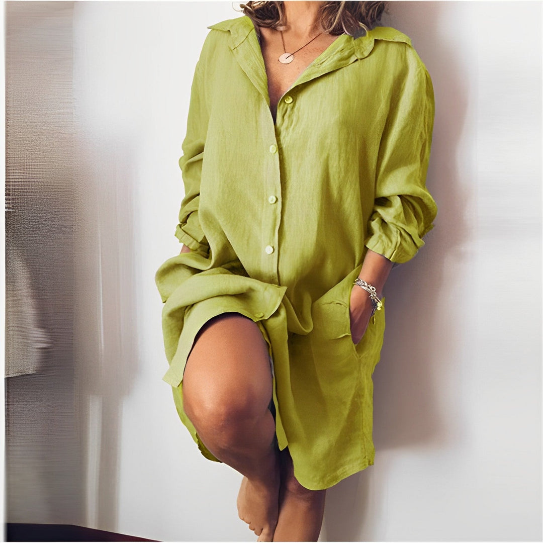 Vestido camisa feminino casual com botões