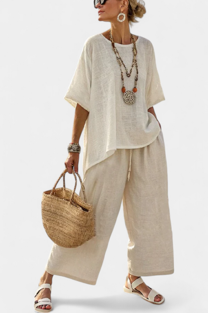 Drevon | Blusa Minimalista Confortável Raw & Calça Pantalona
