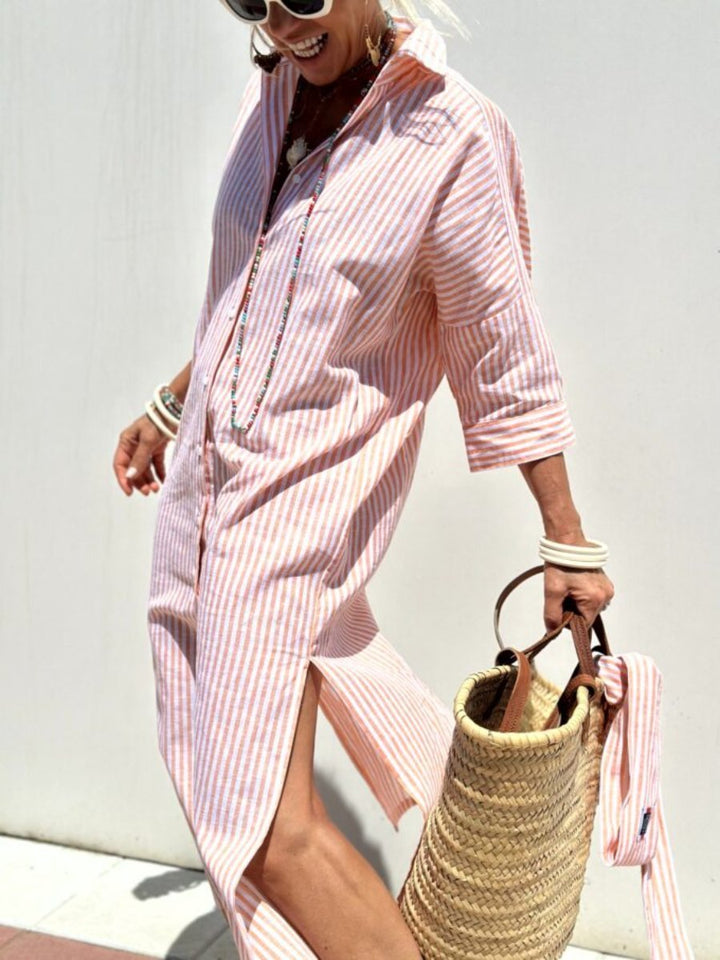 Zia | Vestido camisero atemporal a rayas con elegancia