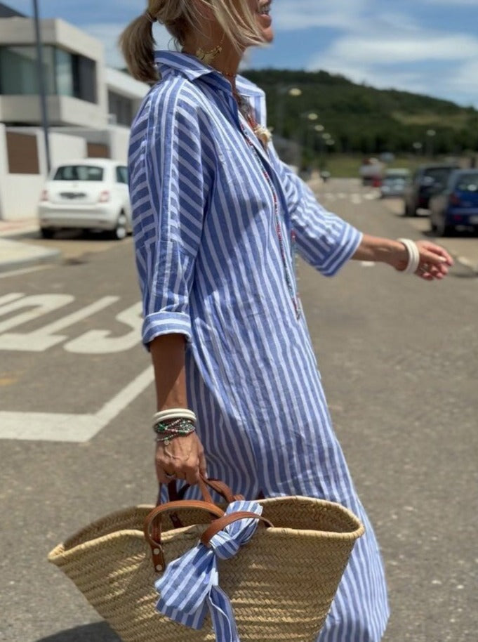 Zia | Vestido camisero atemporal a rayas con elegancia