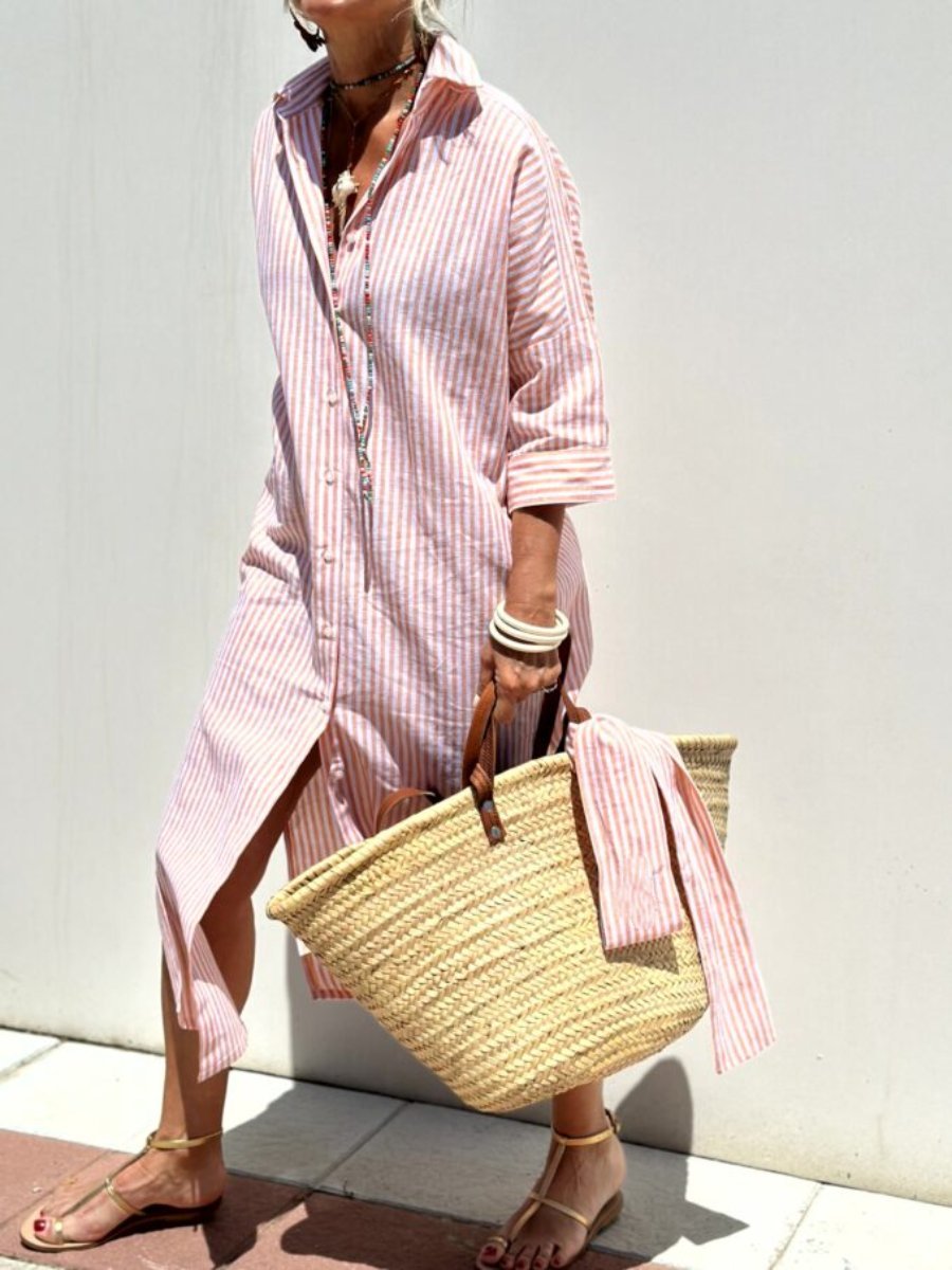 Zia | Vestido camisero atemporal a rayas con elegancia