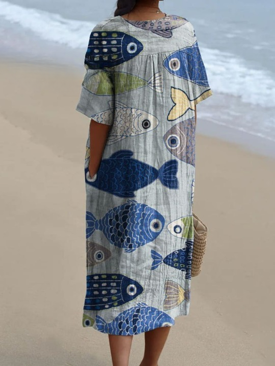 Éddolie | Vestido con estampado de peces