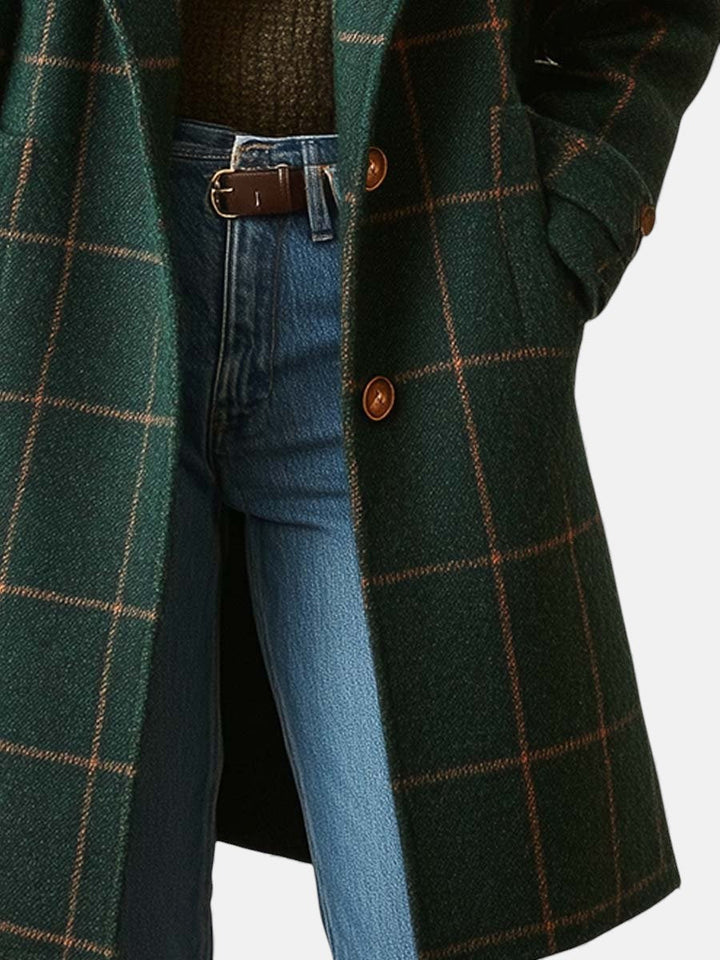 Manteau rétro pour femme en tweed à carreaux avec col à revers
