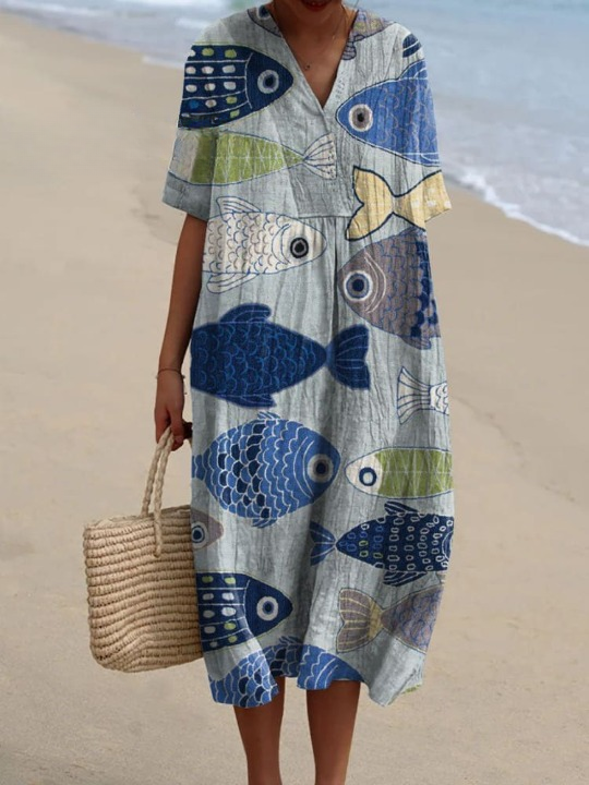 Éddolie | Vestido con estampado de peces