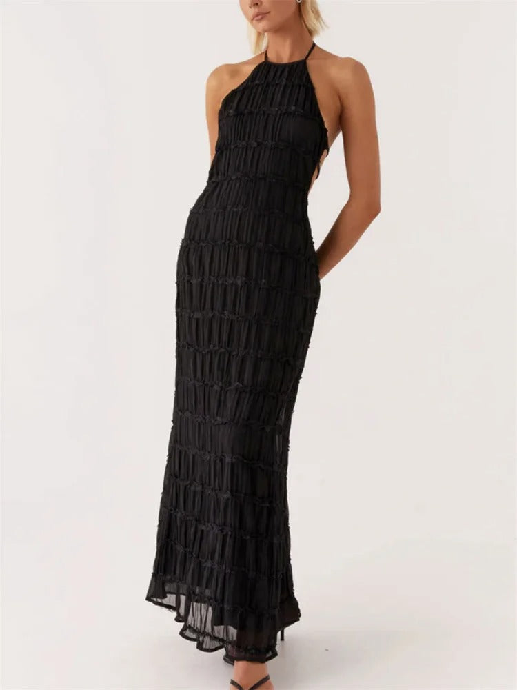 Maxi Dress for Women with Ruching and Open Back
