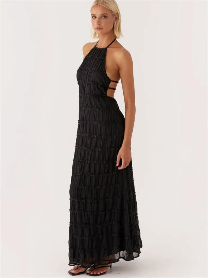 Maxi Dress for Women with Ruching and Open Back