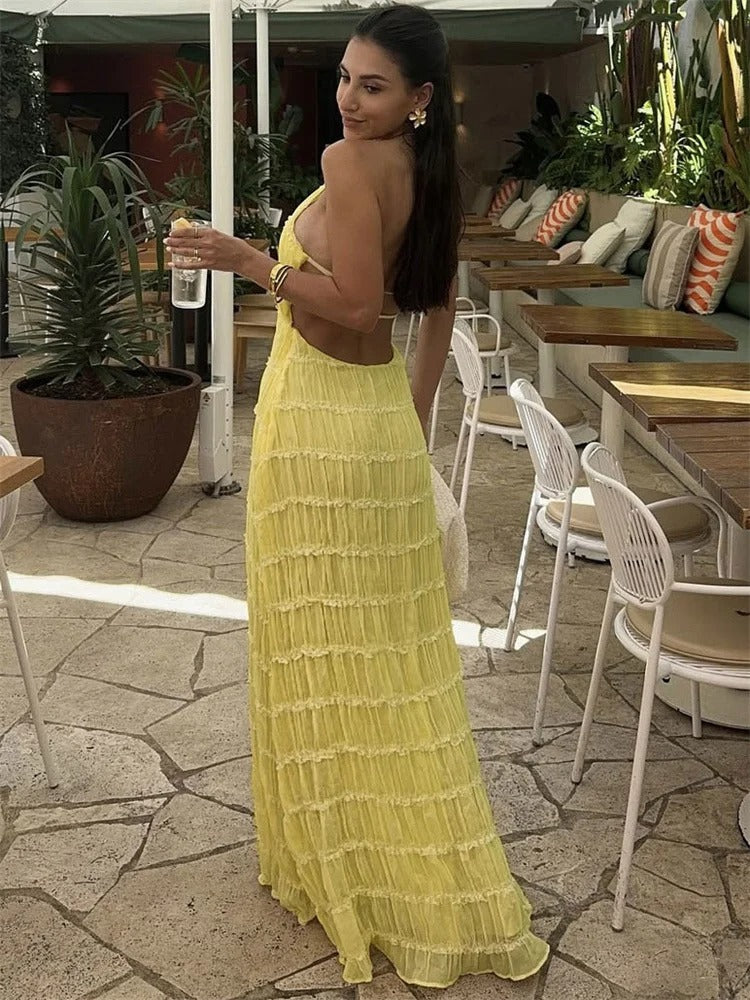 Maxi Dress for Women with Ruching and Open Back