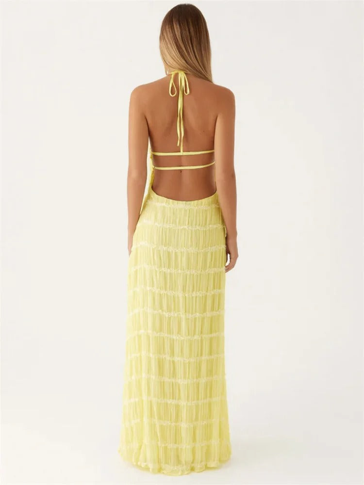 Maxi Dress for Women with Ruching and Open Back