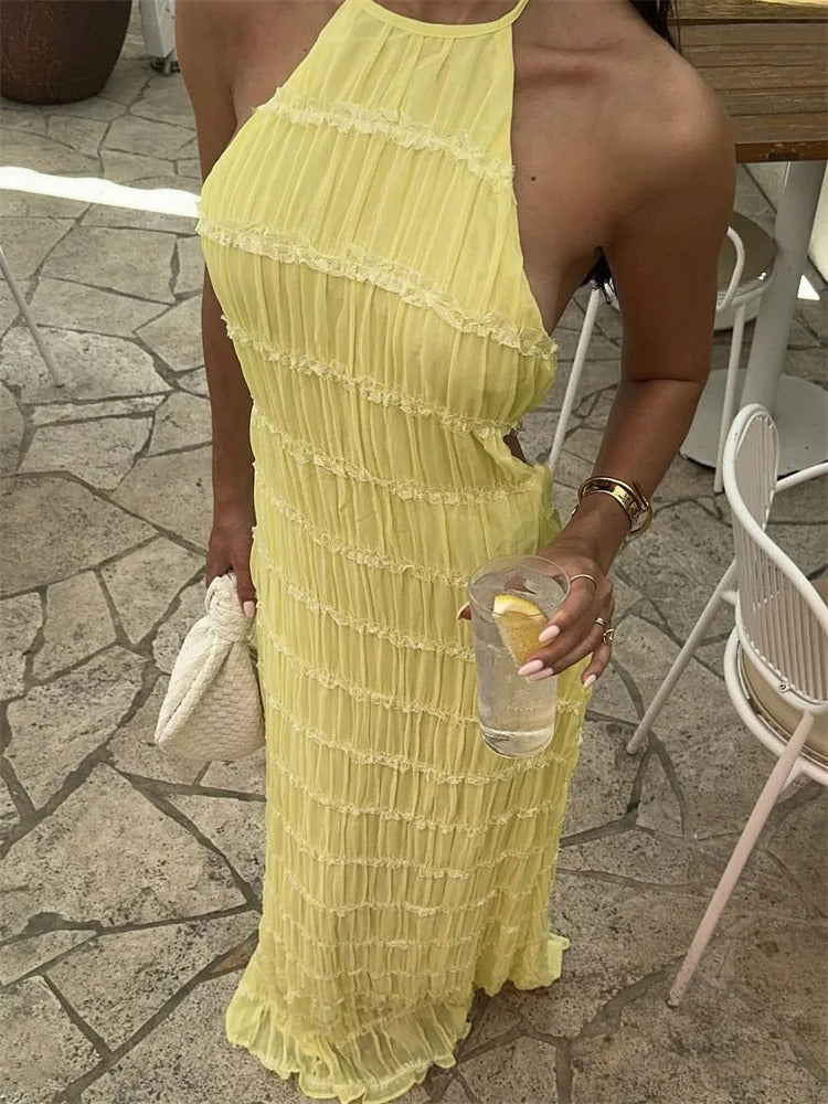 Maxi Dress for Women with Ruching and Open Back