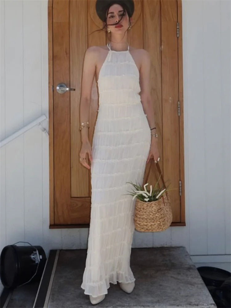 Maxi Dress for Women with Ruching and Open Back
