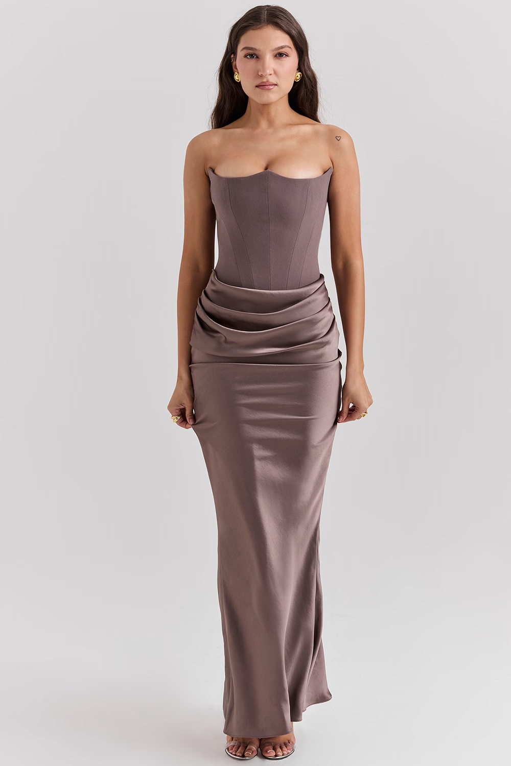 Women’s Elegant Strapless Maxi Dress with Ruched Waist