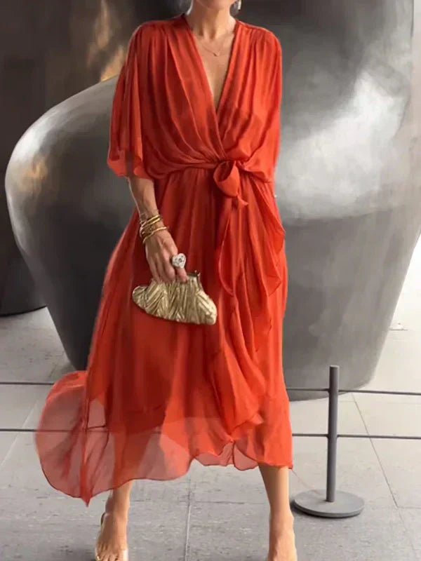 Monica | Zartes Chiffonkleid mit V-Ausschnitt