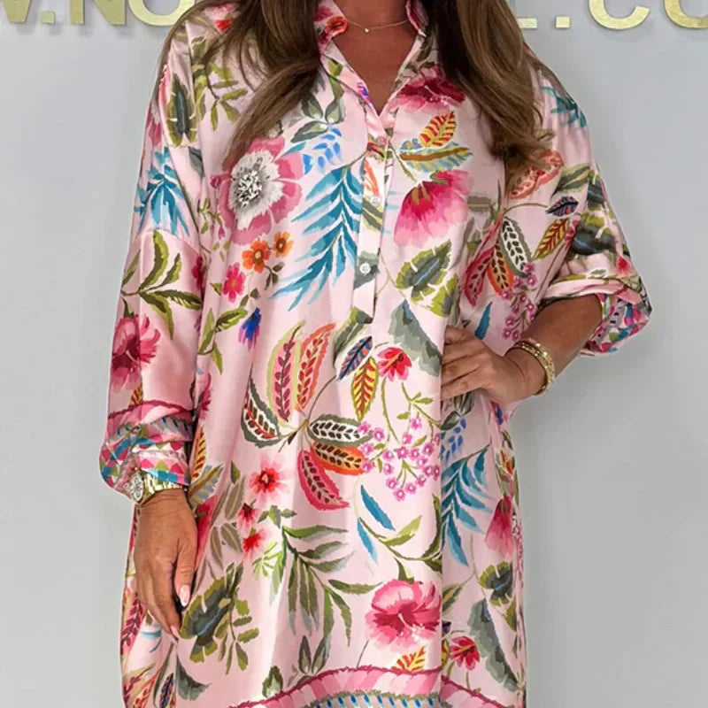 Debie | Comfortable Floral Dress with V-Neck and Button Placket in Front