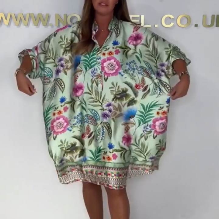 Debie | Comfortable Floral Dress with V-Neck and Button Placket in Front