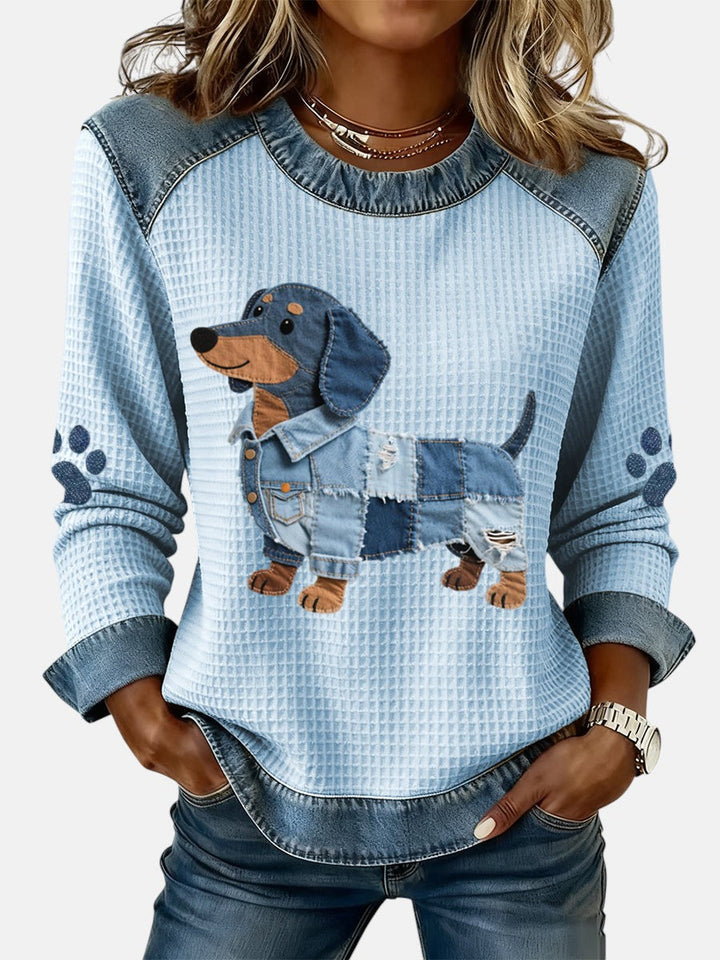 Nuria - Charmant teckel avec patchwork en denim