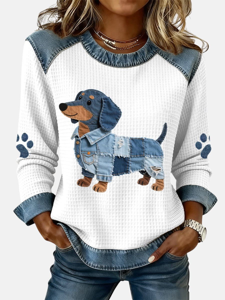 Nuria - Charmant teckel avec patchwork en denim