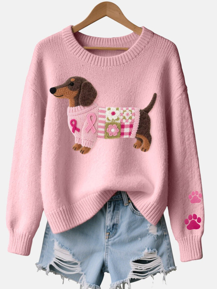 Alba – Jersey de punto con diseño de fieltro de perro salchicha