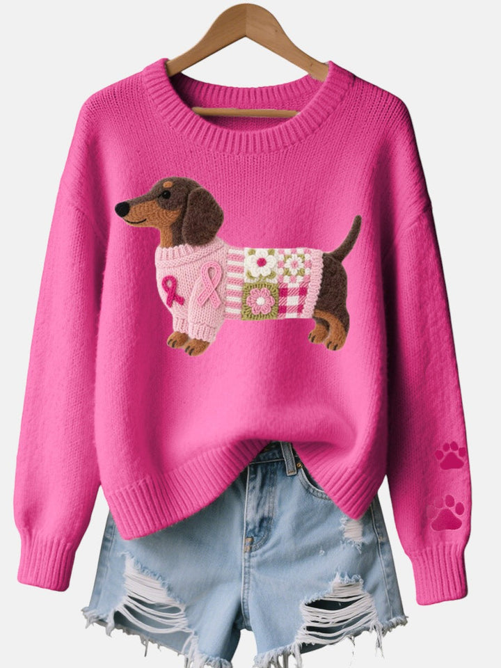Alba – Jersey de punto con diseño de fieltro de perro salchicha