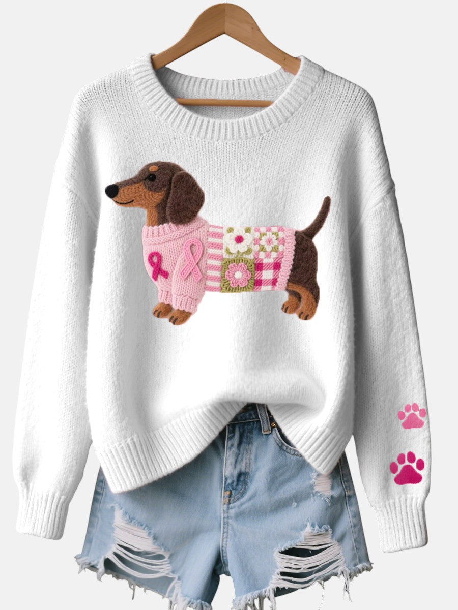 Alba – Jersey de punto con diseño de fieltro de perro salchicha