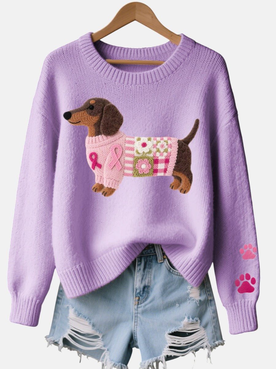 Alba – Jersey de punto con diseño de fieltro de perro salchicha