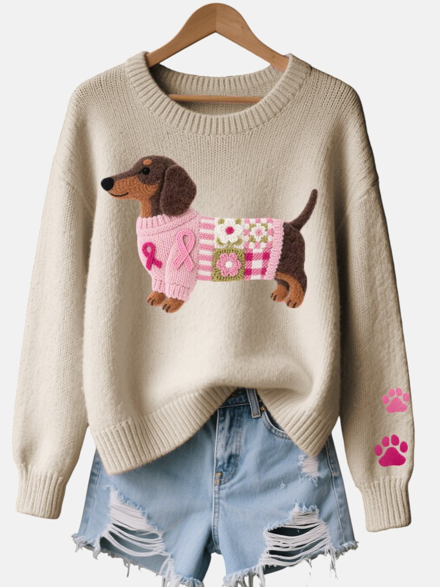 Alba – Jersey de punto con diseño de fieltro de perro salchicha