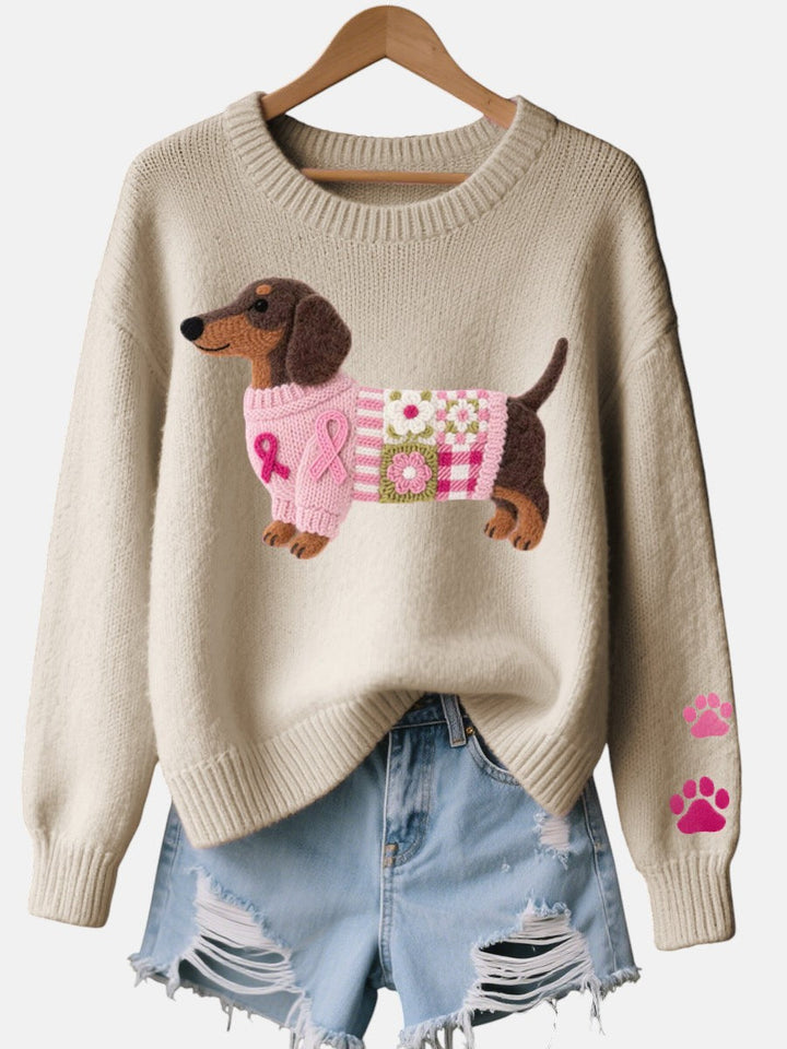 Alba – Jersey de punto con diseño de fieltro de perro salchicha