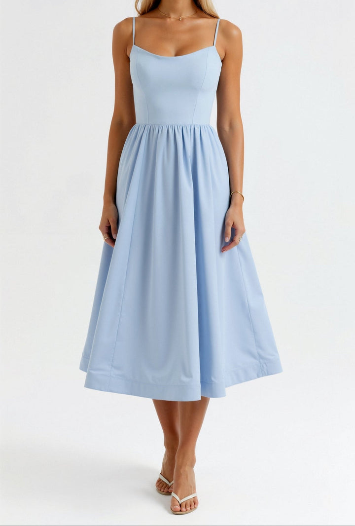 Vestido para convidada de casamento, vestido midi elegante com corpete para mulheres - branco, azul claro, rosa, roxo